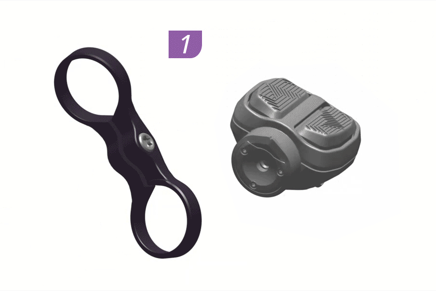 Animation showing the installation of the pod controller into the infinity clamp